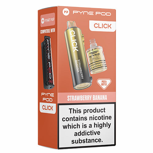 Pyne Pod strawberry banana vape device packaging on a white background