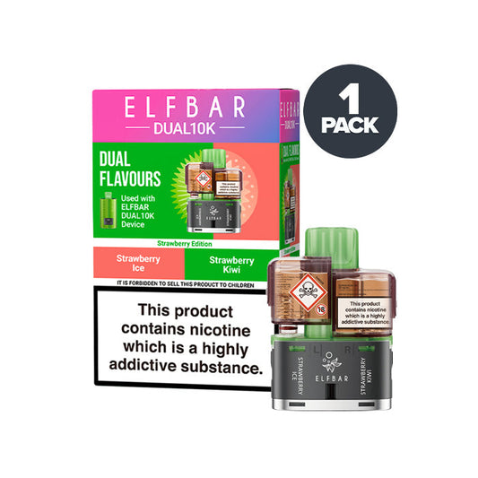 Strawberry Edition Elf Bar Dual 10K Refill and Box on a white background