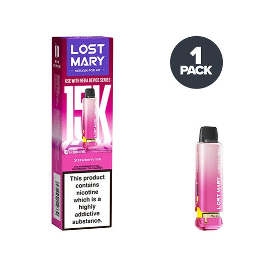 Strawberry Ice Lost Mary Nera 15K Pre-filled Pod and Box on a white background