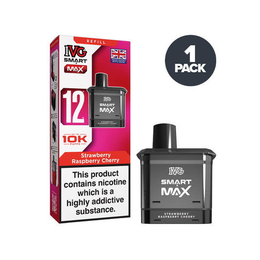 Strawberry Raspberry Cherry IVG Smart Max Prefilled Pod and Box on a white background