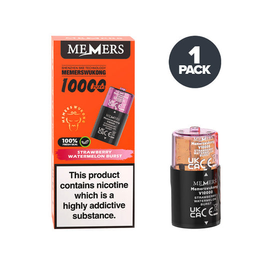 Strawberry Watermelon Burst Memers Wukong V10000 Prefilled Pod and Box on a white background