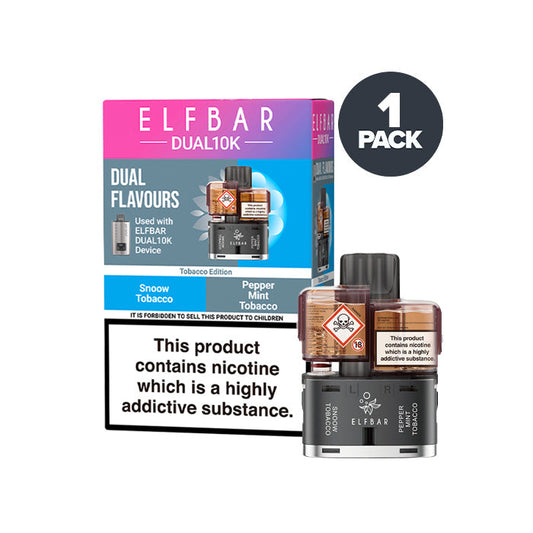 Tobacco Edition Elf Bar Dual 10K Refill and Box on a white background