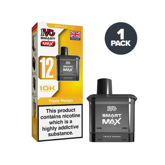 Triple Mango IVG Smart Max Prefilled Pod and Box on a white background