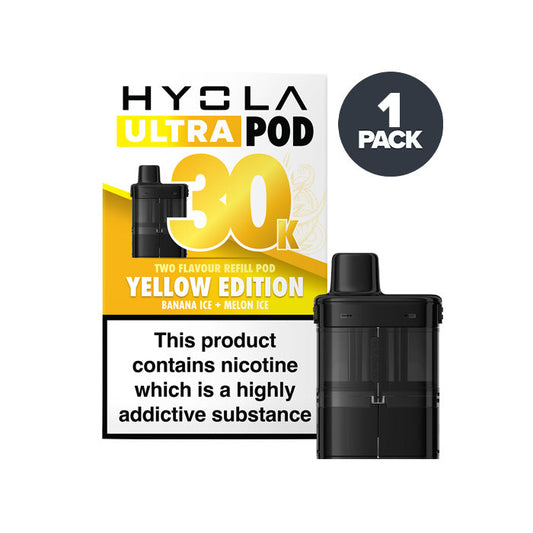 Yellow Edition Hyola Ultra 30K Prefilled Pod and Box on a white background