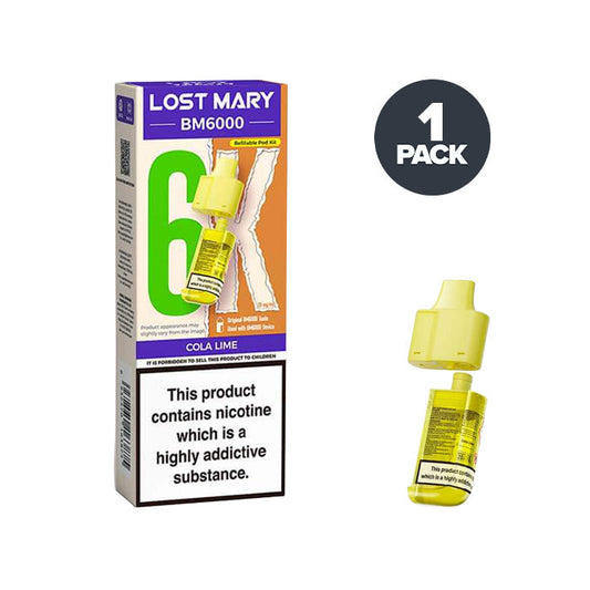 Cola Lime Lost Mary BM6000 Prefilled Pod and Box on a white background