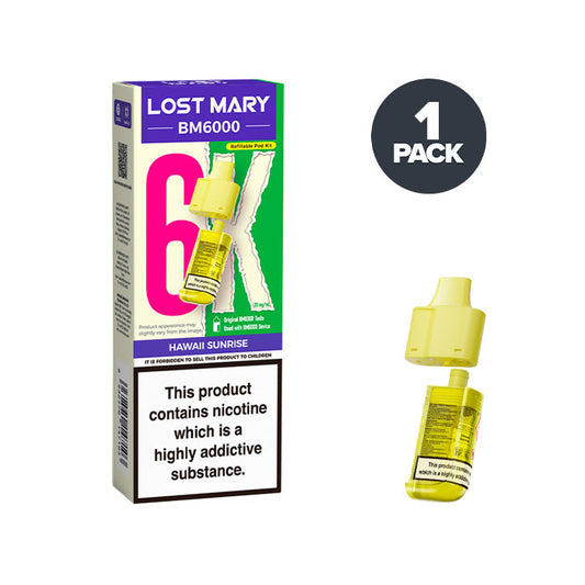 Hawaii Sunrise Lost Mary BM6000 Prefilled Pod and Box on a white background