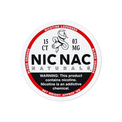 Closed can of Nic Nac Blood Orange 3mg Nicotine Lozenges