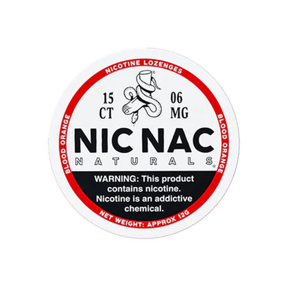 Closed can of Nic Nac Blood Orange 6mg Nicotine Lozenges