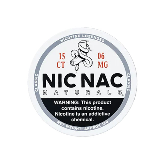 Closed can of Nic Nac Classic 6mg Nicotine Lozenges
