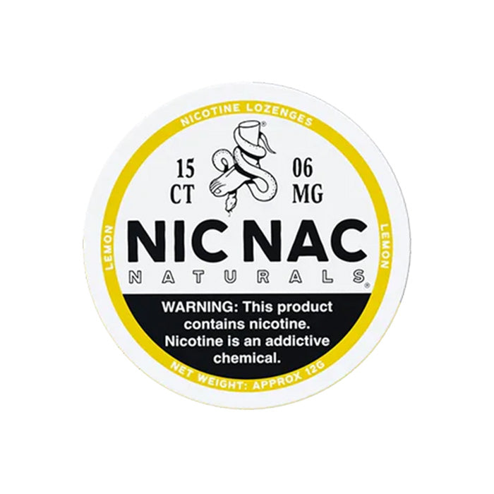 Closed can of Nic Nac Lemon 6mg Nicotine Lozenges
