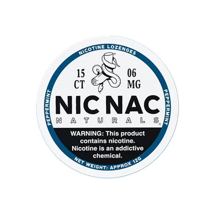 Closed can of Nic Nac Peppermint 6mg Nicotine Lozenges