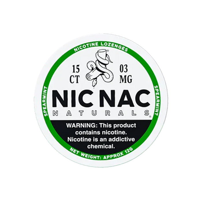 Closed can of Nic Nac Spearmint 3mg Nicotine Lozenges