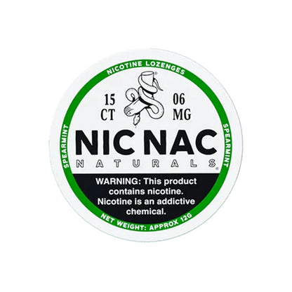 Closed can of Nic Nac Spearmint 6mg Nicotine Lozenges