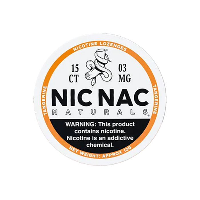 Closed can of Nic Nac Tangerine 3mg Nicotine Lozenges