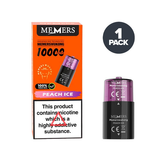 Peach Ice Memers Wukong V10000 Prefilled Pod and Box on a white background