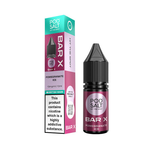 Pomegranate Ice Pod Salt Bar X Nic Salt Bottle and Box