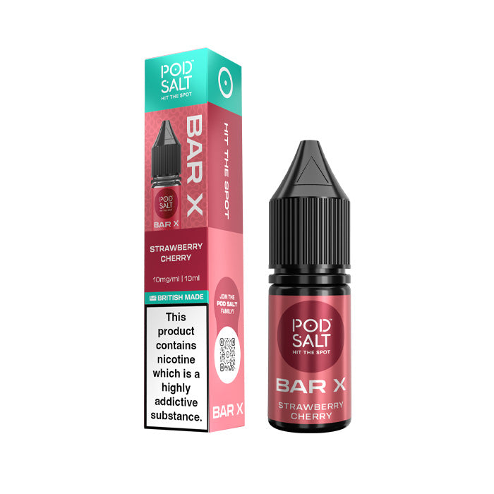 Strawberry Cherry Pod Salt Bar X Nic Salt Bottle and Box
