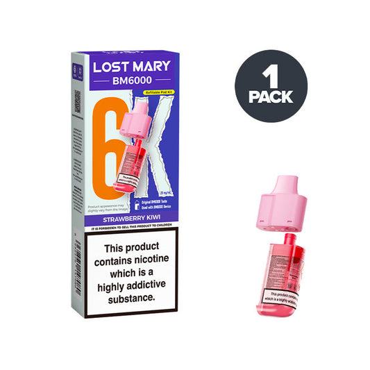 Strawberry Kiwi Lost Mary BM6000 Prefilled Pod and Box on a white background