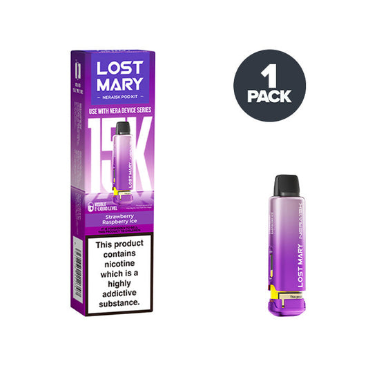 Strawberry Raspberry Ice Lost Mary Nera 15K Pre-filled Pods on a white background