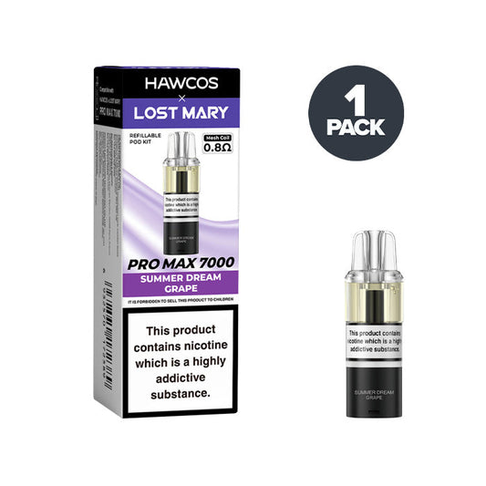 Summer Dream Grape Hawcos X Lost Mary 7000 Pro Max Prefilled Pod and Box on a white background