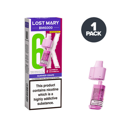 Summer Grape Lost Mary BM6000 Prefilled Pod and Box on a white background