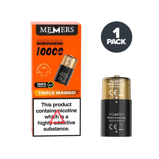Triple Mango Memers Wukong V10000 Prefilled Pod and Box on a white background