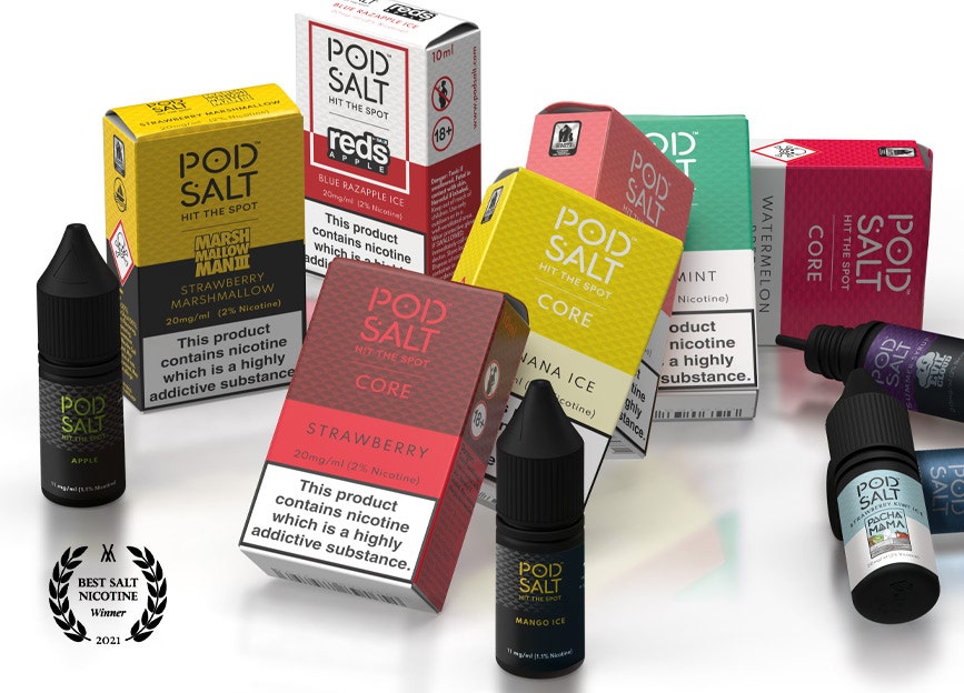 Pod Salt range of vape products, Nic Salts (Image)