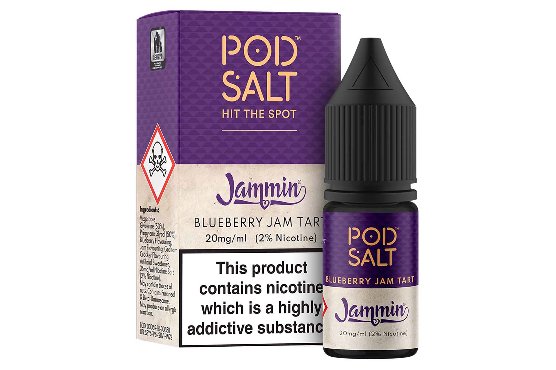 Pod Salt Fusions Nic Salts - Jammin Blueberry Jam Tart flavour (Image)